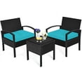 thumbnail image 1 of GVN 3 Piece Patio Conversation Bistro Set, Balcony Furniture Outdoor Rattan Patio Chairs Set with Side Table, Rattan Patio Set for Garden Porch Yard, Turquoise, 1 of 10