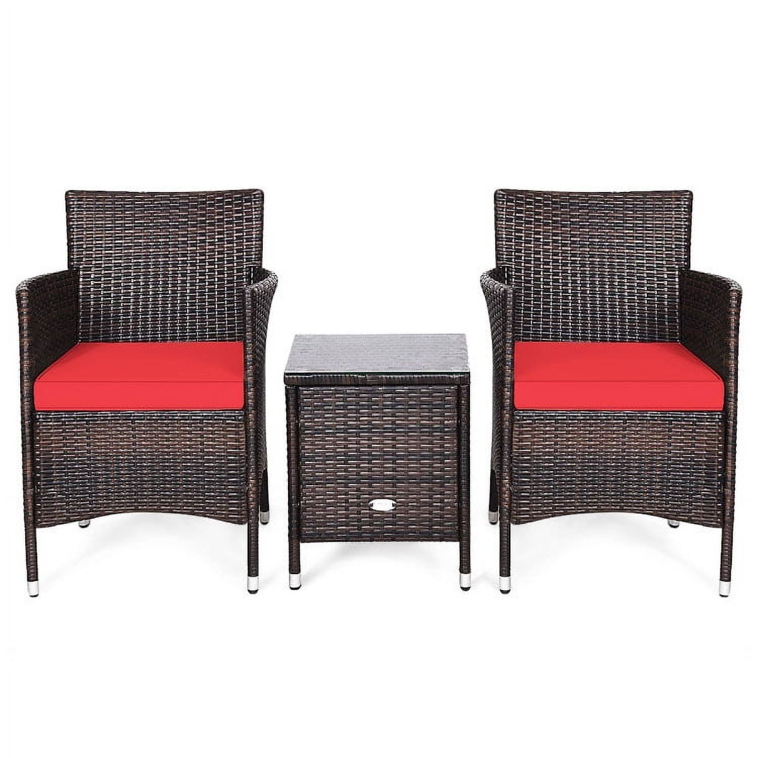 GVN 3 Piece Rattan Wicker Sofa Set, Outdoor Patio Furniture Set Washable and Removable Cushion, Red