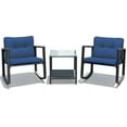 thumbnail image 1 of GVN 3 Piece Rocking Bistro Set with Cushioned Sofa , Outdoor Furniture with Rocker Chairs and Coffee Table Set of 3, Balcony, Porch Furniture for Small Space, Navy, 1 of 7