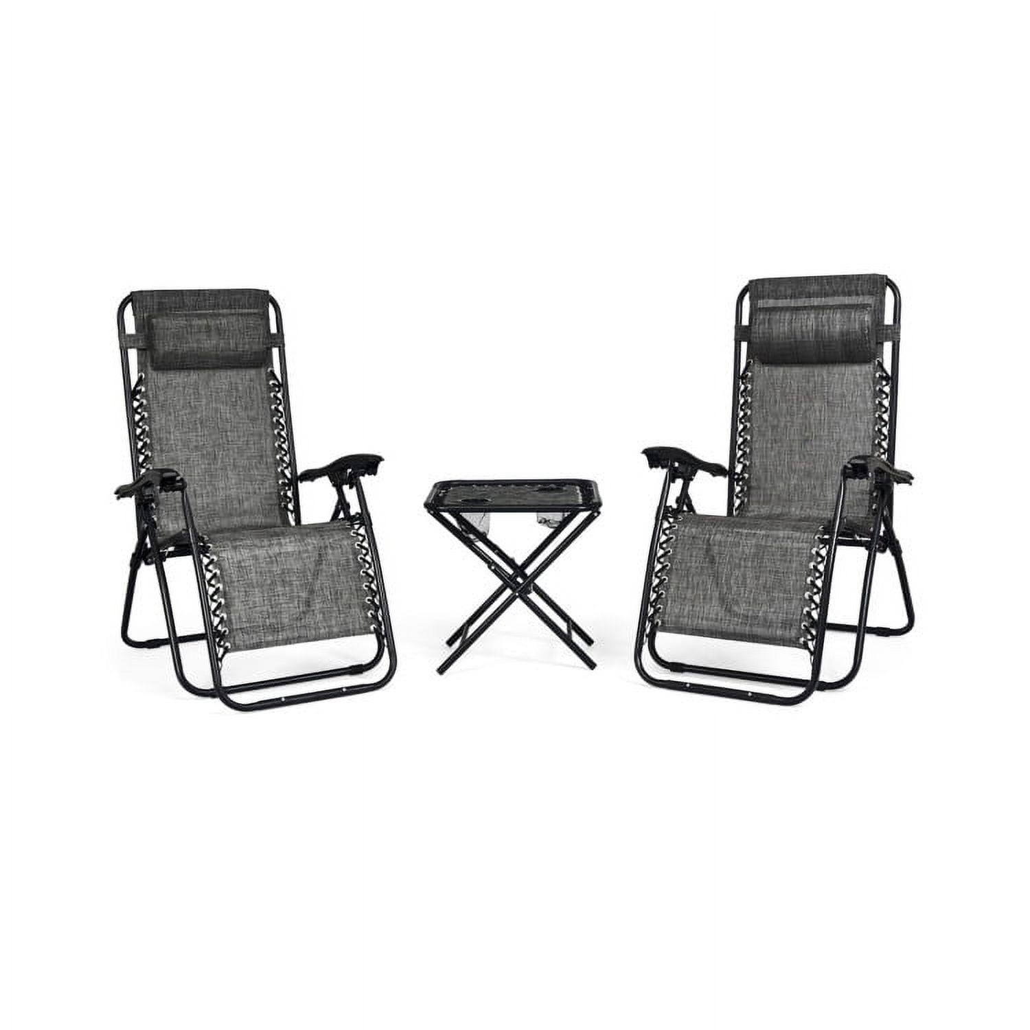 GVN 3 Pieces Folding Portable Zero Gravity Reclining Lounge Chairs Table Set, Deluxe Outdoor Patio, Gray GVN 3 Pieces Folding Portable Zero Gravity Reclining Lounge Chairs Table Set, Deluxe Outdoor Patio, Gray