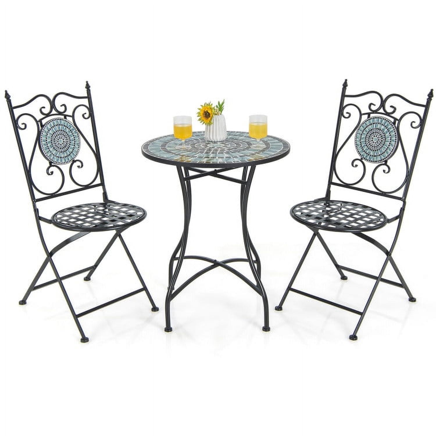 GVN 3 Pieces Mosaic Pattern Metal Dining Set, Deluxe Outdoor Patio with Mosaic Pattern GVN 3 Pieces Mosaic Pattern Metal Dining Set, Deluxe Outdoor Patio with Mosaic Pattern