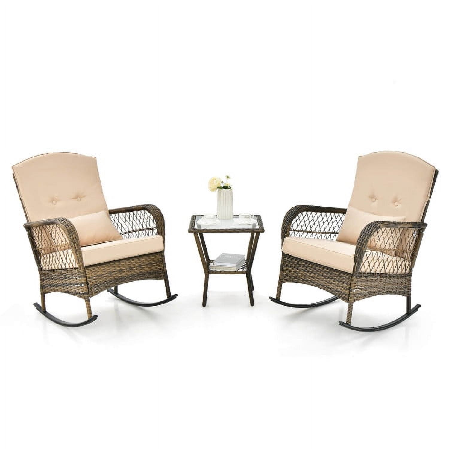 GVN 3 Pieces Outdoor Hand-Woven PE Rattan Conversation Set, Deluxe Outdoor Patio with Tempered Glass Side Table-Beige GVN 3 Pieces Outdoor Hand-Woven PE Rattan Conversation Set, Deluxe Outdoor Patio with Tempered Glass Side Table-Beige