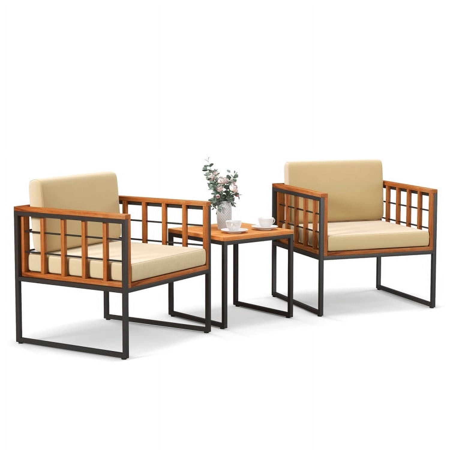GVN 3 Pieces Patio Chair Set, Acacia Wood Outdoor Sofa Set with Soft Cushions-Beige GVN 3 Pieces Patio Chair Set, Acacia Wood Outdoor Sofa Set with Soft Cushions-Beige
