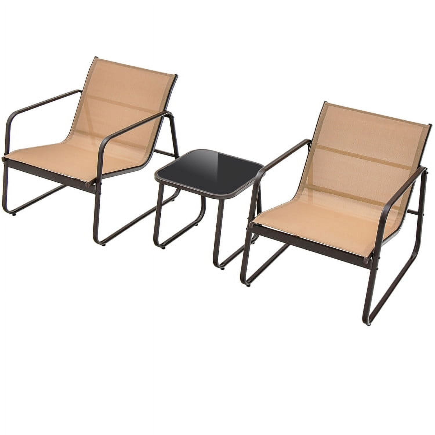 GVN 3 Pieces Patio Conversation Set , Deluxe Outdoor Patio with Breathable Fabric and Tabletop-Brown GVN 3 Pieces Patio Conversation Set , Deluxe Outdoor Patio with Breathable Fabric and Tabletop-Brown