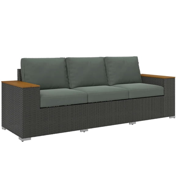 GVN 3-Seat Outdoor Patio Sofa with Cushions, PE Rattan Wicker Sofa with Wide Armrests, Outdoor Wicker Couch, Dark Gray