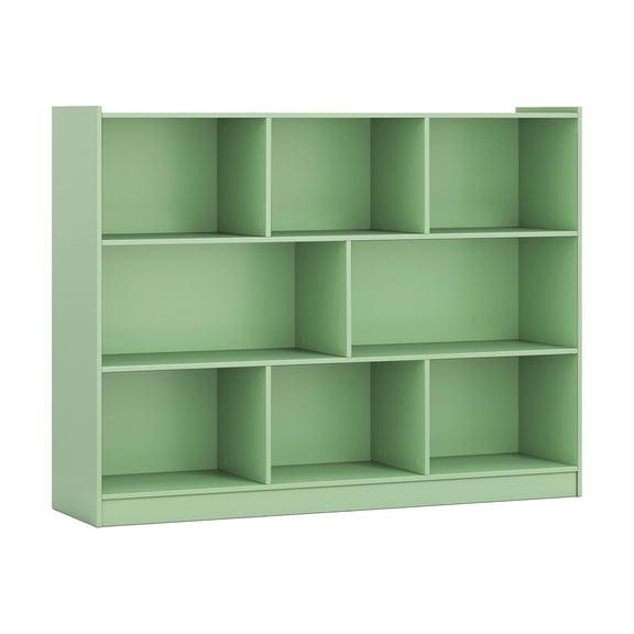 GVN 3-Tier Open Bookcase Storage Shelves with 8-Cube, Floor Bookshelf Stand for Living Room, Bedroom, Office Room, Study Room, Green