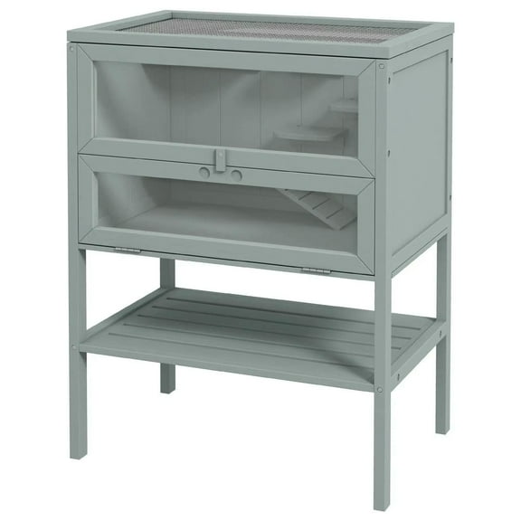 GVN 3-Tier Wooden Hamster Cage Mice and Rat Cage Small Animals Hutch with Openable Top, Gray