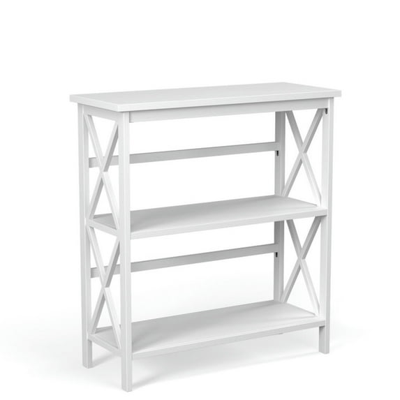 GVN 3-Tier Wooden Multi-Functional X-Design Etagere Storage Bookshelf-White, Storage Shelves for Bedroom,Living Room, Home Office, Bedroom, Balcony