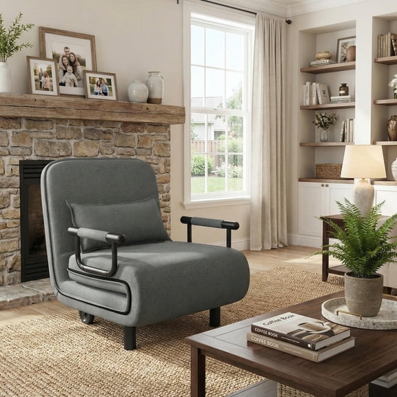 GVN 3-in-1 Convertible Sofa Bed with Adjustable 5-Position Backrest and Lumbar Pillow for Living Room, Guest Room, Studio Apartment, Dark Gray