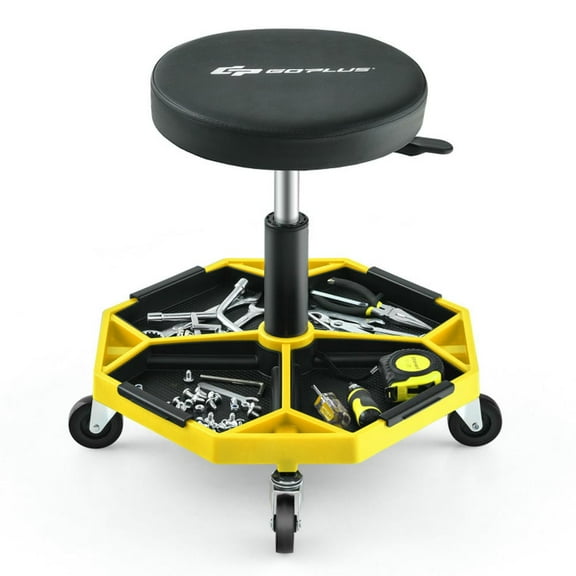 GVN 330 LBS Capacity Pneumatic Rolling Mechanic Stool with Padded Seat-Yellow