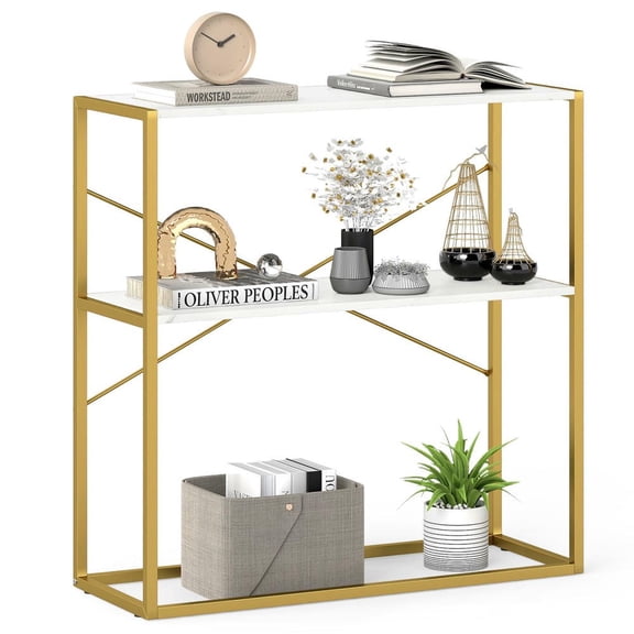 GVN 36" Console Table with Wooden Open Shelves and Metal Frame, 2-Tier Entryway Table for Hallway, Living Room, White