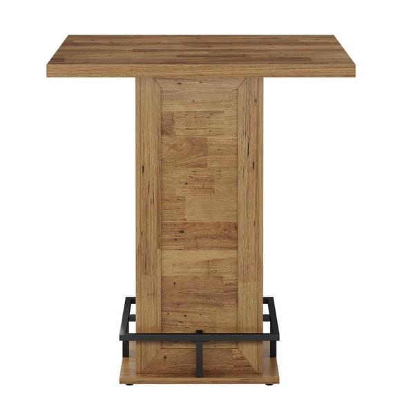 GVN 39.4" H Square Industrial Bar Table with Metal Footrest, Counter Bartable for Kitchen Nook, Home Bar, Small Bars, Brown