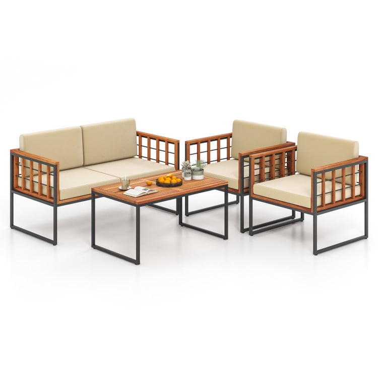 GVN 4 Pieces Acacia Wood Outdoor Sofa Set , Patio Seating Conversation Set, Modern Patio Sofa Sectional All Weather Proof for Patio Back Deck GVN 4 Pieces Acacia Wood Outdoor Sofa Set , Patio Seating Conversation Set, Modern Patio Sofa Sectional All Weather Proof for Patio Back Deck