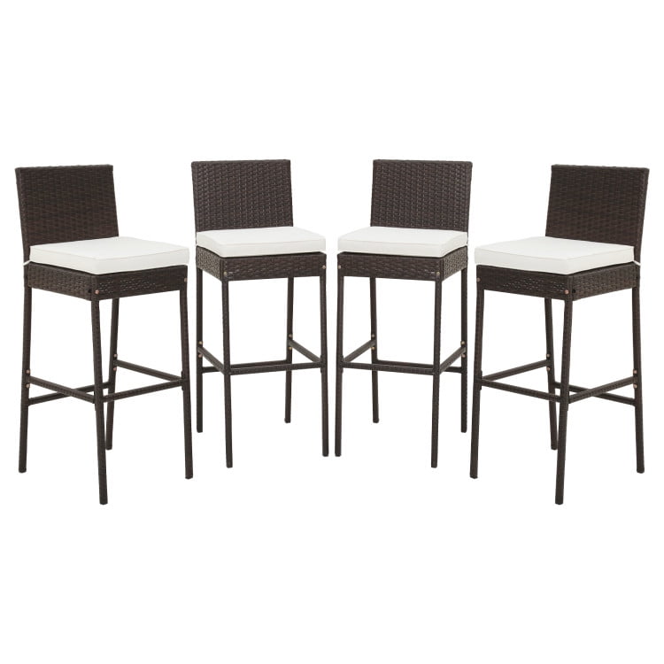 GVN 4 Pieces Patio Wicker Barstools with Seat Cushion and Footrest-Set of 4, Patio Seating Conversation Set, Modern Patio Chair Sectional All Weather Proof for Patio Back Deck GVN 4 Pieces Patio Wicker Barstools with Seat Cushion and Footrest-Set of 4, Patio Seating Conversation Set, Modern Patio Chair Sectional All Weather Proof for Patio Back Deck