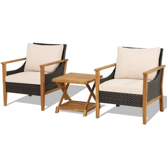 GVN 4 Pieces Rattan Patio Rocking Furniture Set, Patio Conversation Sets Cushions with Loveseat and Coffee Table