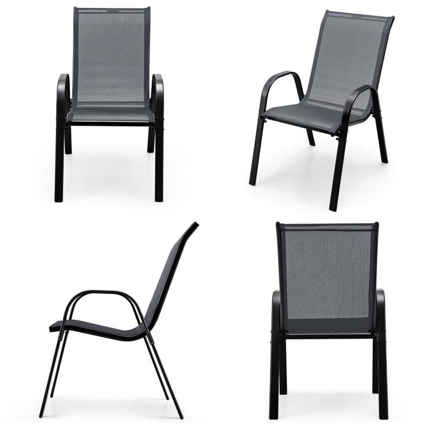 Set of 4 Gray Steel Frame Patio Dining Chairs