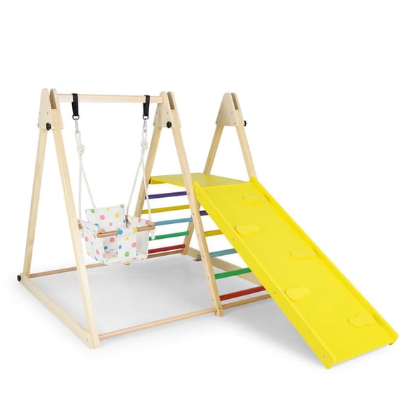 GVN 4-in-1 Toddler Slide with Baby Swing and Climbing Ramp, Indoor Slide for Kids, Indoor, Multicolor