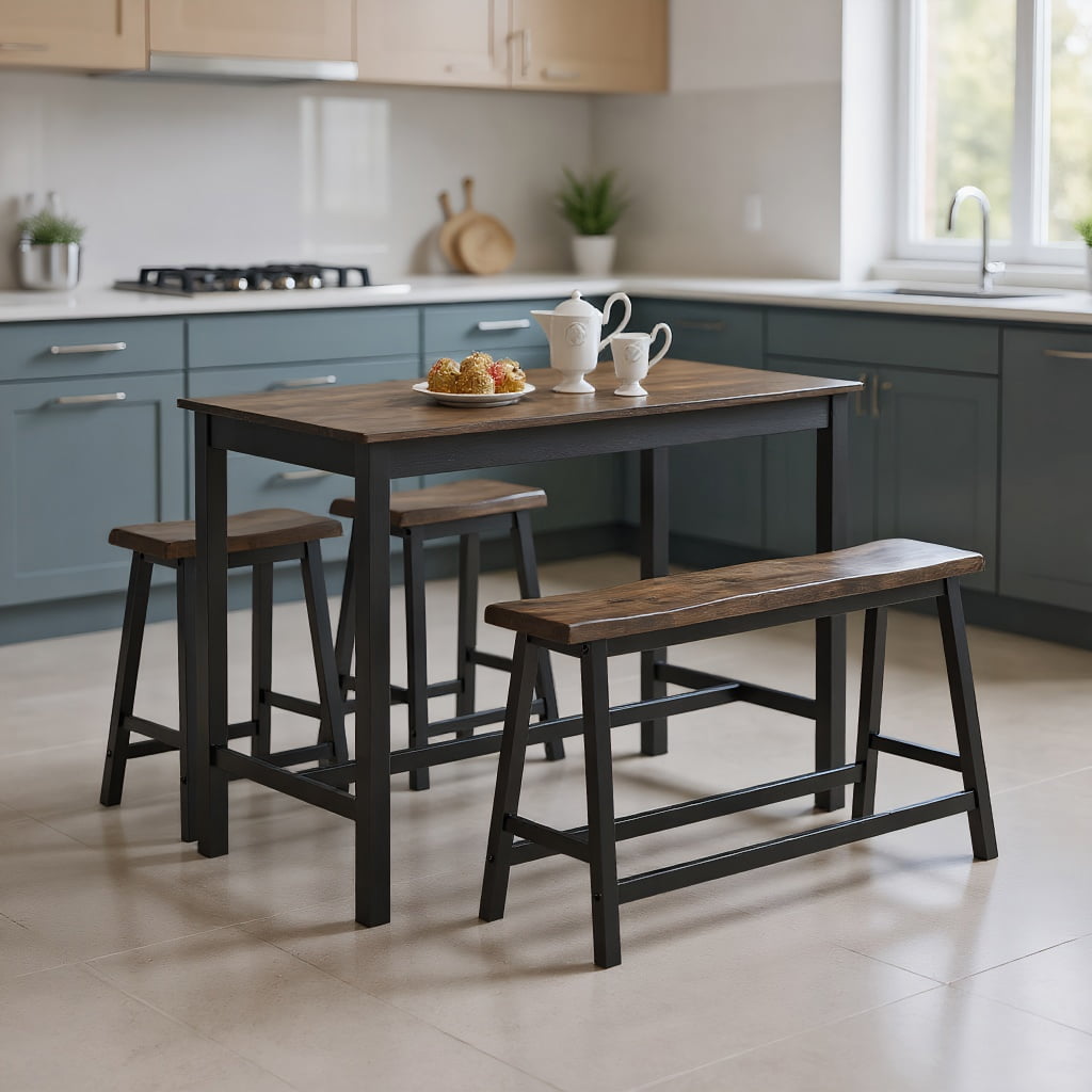 GVN 4 pcs Solid Wood Counter Height Dining Table Set-Gray - Walmart.com