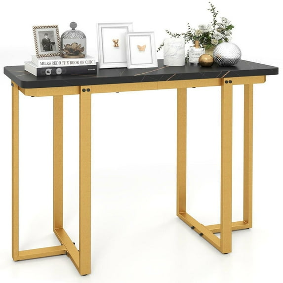 GVN 42Inch Console Table with Geometric Metal Frame, Entryway Table for Hallway, Living Room, Black