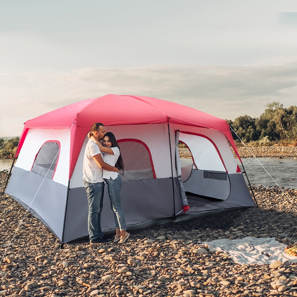 GVN 430*430*210cm Polyester Cloth Fiberglass Poles Can Accommodate 14 People Camping Tent Red And White, Outdoor Sun Shelter Canopy Tent