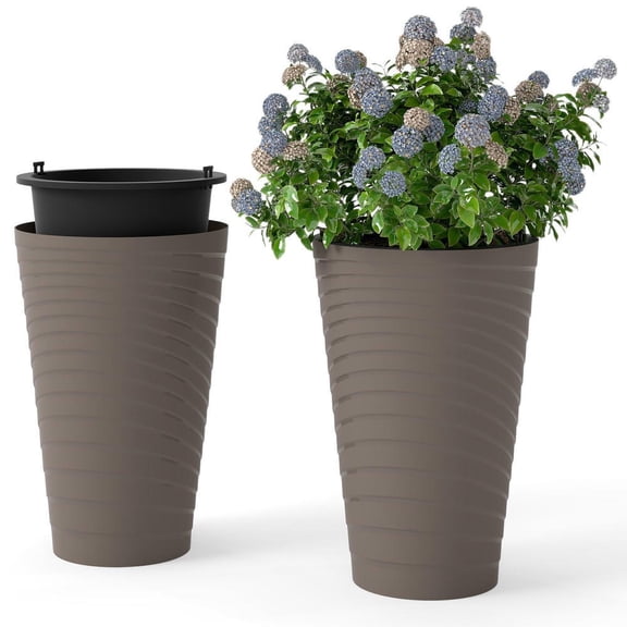 GVN 45cm Set of 2 Faux Plants Decorative with Insert Bucket and Handle Design, Artificial Plant for Patio, Garden, Front Door, Balcony, Backyard, Brown