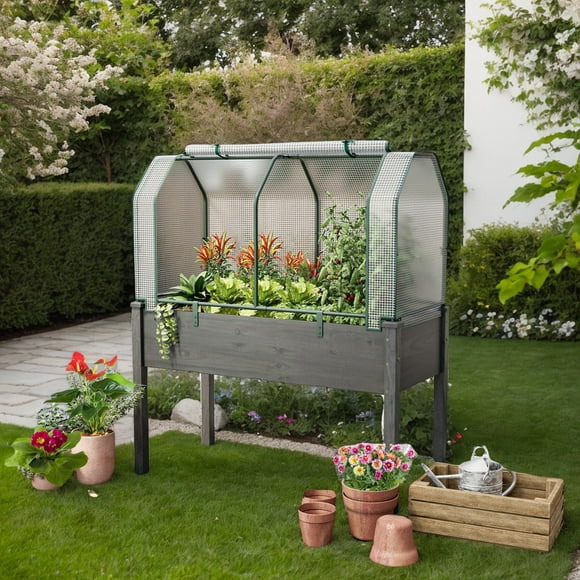 GVN 47.5 x 21.5 x 24 Inch Mini Greenhouse with Roll-up Zipper Door, Walk-in Green House, Portable Greenhouse with Shelves for Planting and Storage