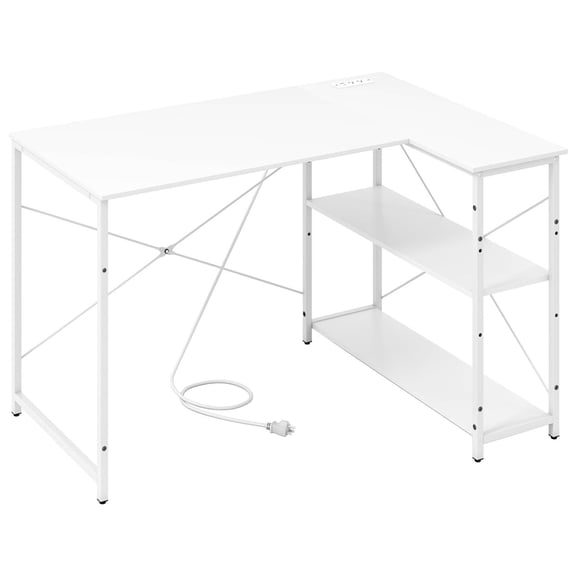 GVN 47Inch L-shaped Reversible Corner Computer Desk with Adjustable Storage Shelves, Study Writing Table for Home Office, Living Room, Study Room, Bedroom, White