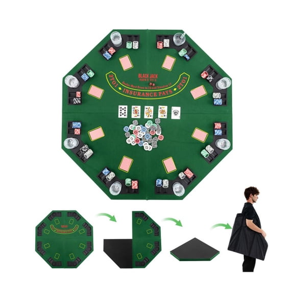 GVN 48 Inch 8-Player Foldable Poker Table Top with Carrying Bag and Cup Holders-Green