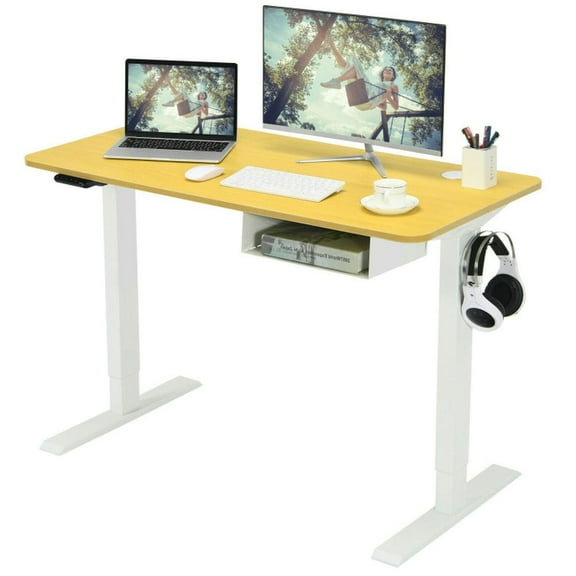 GVN 48 Inches Electric Standing Adjustable Desk with Control Panel and USB Port-Beige, Desk for Bedroom, Gaming Computer Desks for Study,Working,Writing