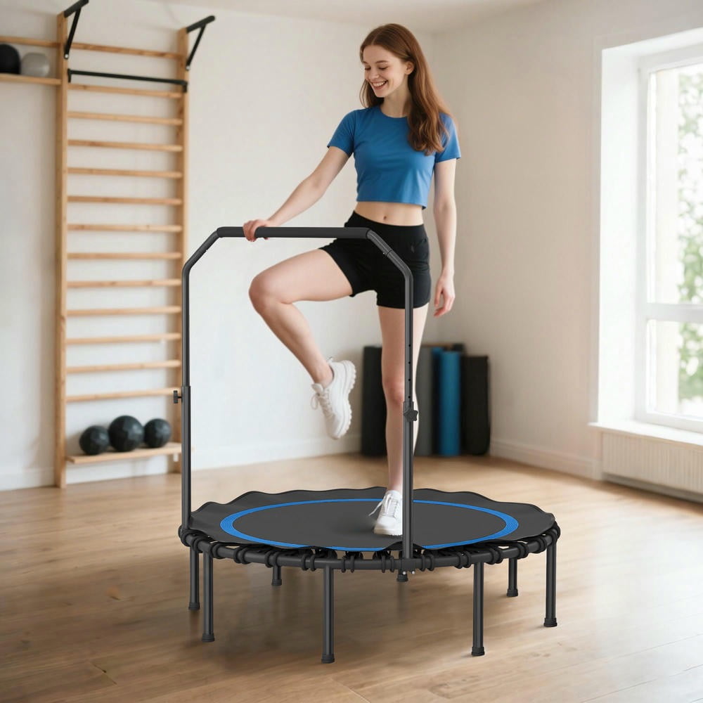 GVN 48" Trampoline with Adjustable Handle Bar, Outdoor Trampoline for Adults, Indoor, Outdoor, Blue
