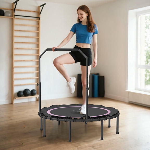 GVN 48" Trampoline with Adjustable Handle Bar, Outdoor Trampoline for Adults, Indoor, Outdoor, Pink