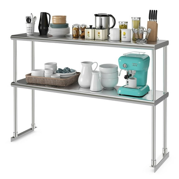 GVN 48 x 12 Inch Kitchen Stainless Steel Overshelf with Adjustable Lower Shelf