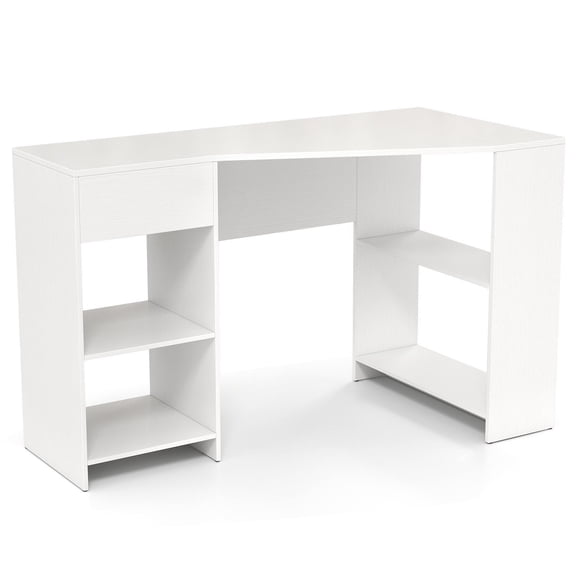 GVN 48Inch L Shaped Corner Executive Computer Desk with Drawer, Study Writing Table for Home Office, Living Room, Study Room, Bedroom, White