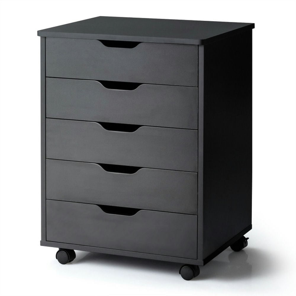 GVN 5 Drawer Mobile Lateral Filing Storage Home Office Floor Cabinet with Wheels-Black, Office Cabinet, File Cabinet for Home Office