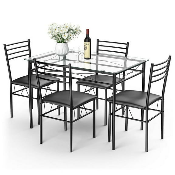 GVN 5 Pieces Dining Set with Tempered Glass Top Table and 4 Upholstered Chairs, Kitchen & Dining Room sets, Modern Dining Set for Home, Kitchen, Dining Room