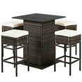 thumbnail image 1 of GVN 5 Pieces Patio Rattan Bar Table Stool Set Hidden Storage Shelf Cushioned-White, 1 of 10