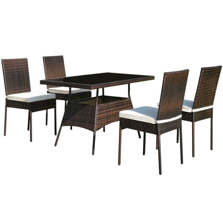 GVN 5 Pieces Rattan Dining Set Glass Table High Back Chair, Patio Seating Conversation Set, Modern Patio Chair Sectional All Weather Proof for Patio Back Deck GVN 5 Pieces Rattan Dining Set Glass Table High Back Chair, Patio Seating Conversation Set, Modern Patio Chair Sectional All Weather Proof for Patio Back Deck