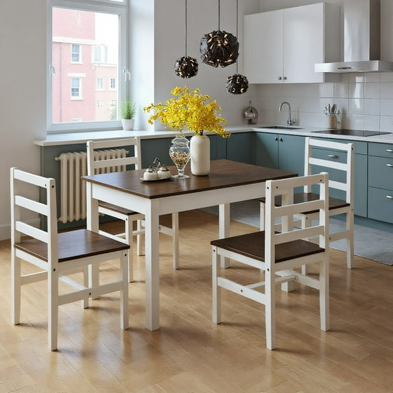 GVN 5 Pieces Solid Wood Compact Kitchen Dining Set-Walnut