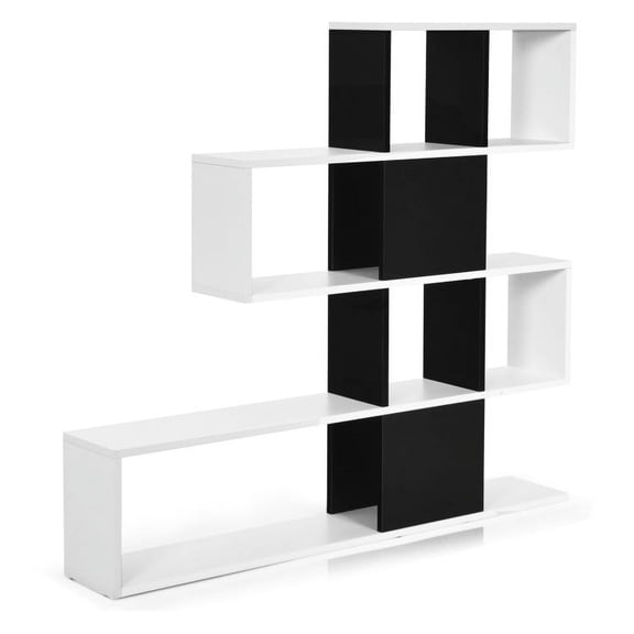 GVN 5-Tier Bookshelf Corner Ladder Bookcase with Storage Rack-Black & White, Storage Shelves for Bedroom,Living Room, Home Office, Bedroom, Balcony