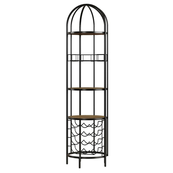 GVN 5-Tier High Loft Style Metal and Wood Industrial Wine Bar Cabinet with Bottle Holder and Storage Shelf, Coffee Bar Cabinet for Living Room, Small Space, Dining Room, Brown