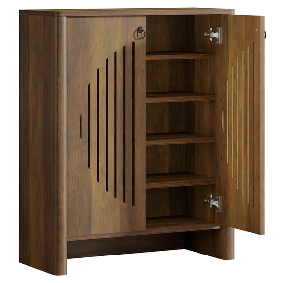 GVN 5-Tier Shoe Cabinet with Doors, Removable Shelf, Organizer for Mudroom, Entryway, Closet Shoe Storage Furniture with Hidden Storage, Brown