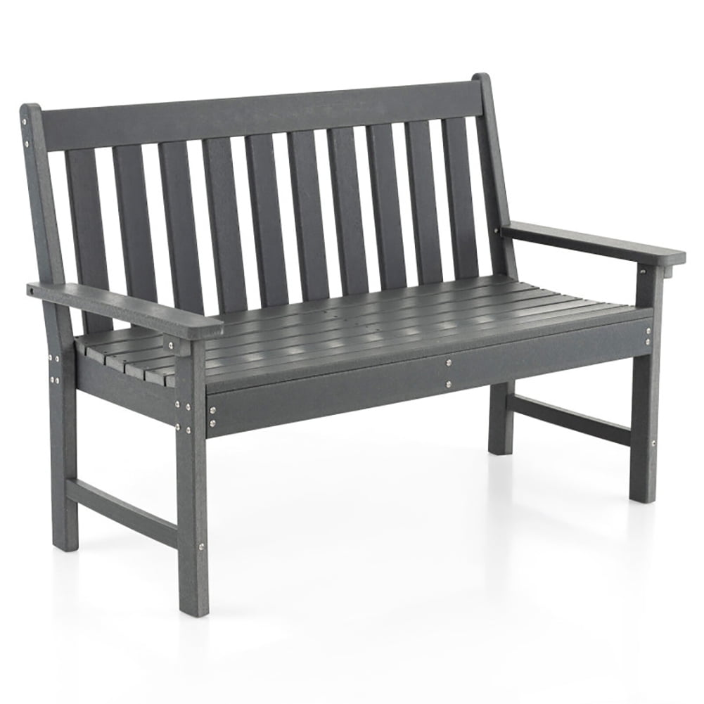 GVN 52 Inch All-Weather HDPE Outdoor Bench with Backrest and Armrests-Gray, Comfortable Outdoor Seating with Resistant Finish