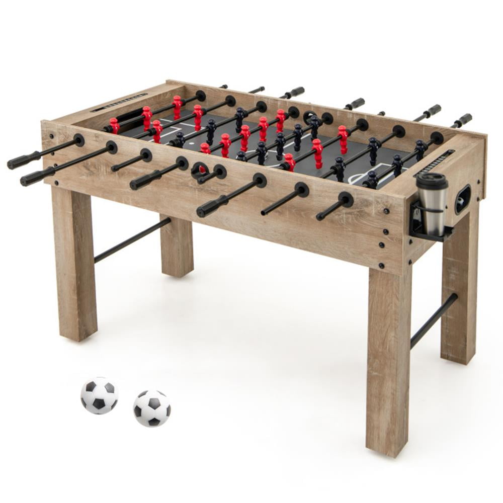 GVN 54 Inches Full Size Foosball Table with Legs 2 Balls and 2 Foldable Cup Holders for Kids Teens Adults-Natural