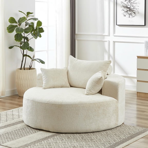 GVN 55"L Chenille Single Sofa with Sponge Support, Plush Sleeper Chair, Assembly-Free Setup for Living Room, Beige