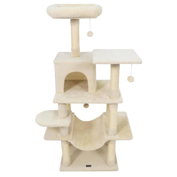 GVN 58" Multi-Level Cat Tree Tower, Cat Tree with Padded Top Perch, Cat Scratchers for Indoor Cats, Beige