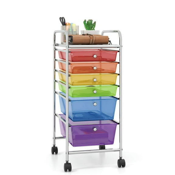 GVN 6 Drawers Rolling Storage Cart Organizer-Transparent Multicolor