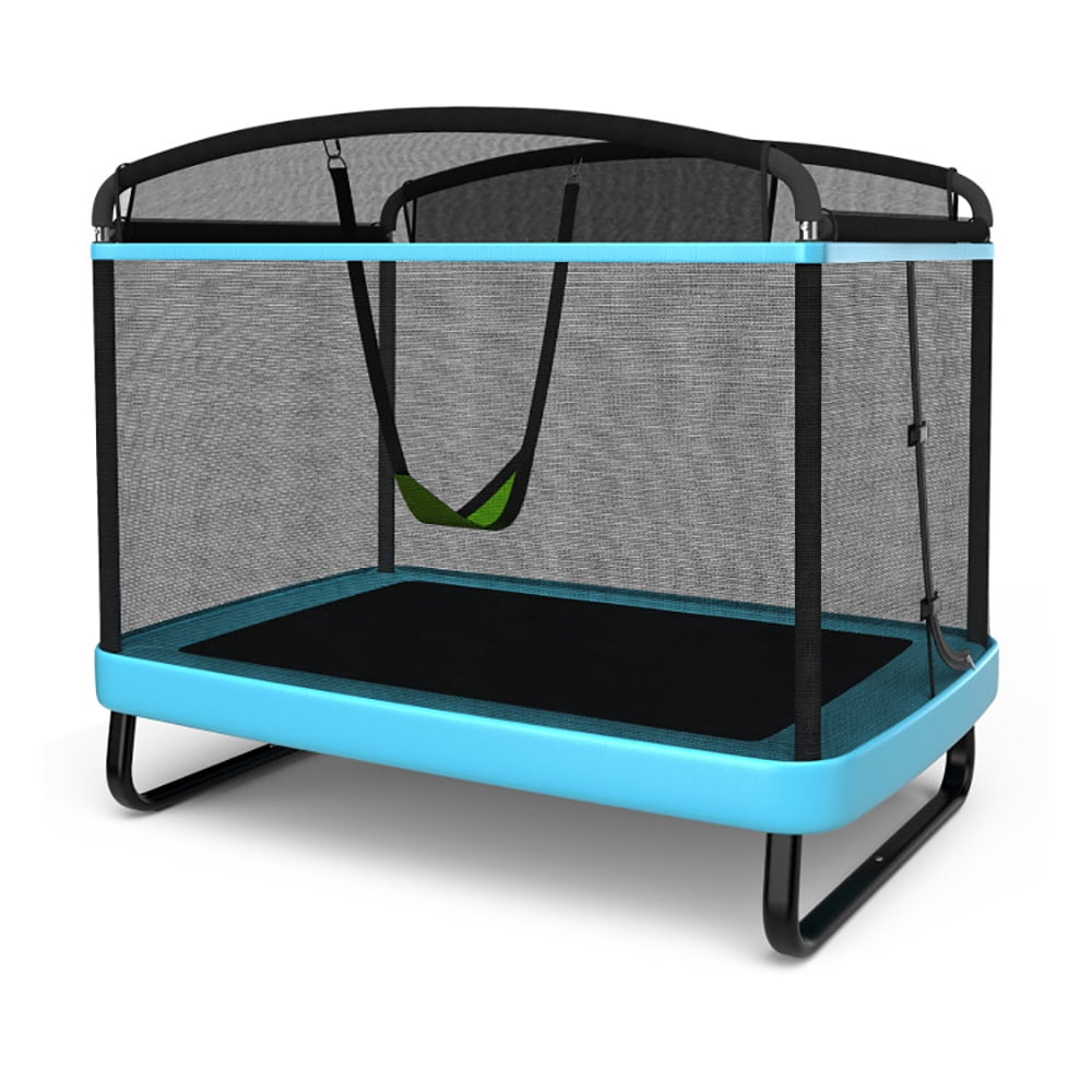 GVN 6 Feet Kids Entertaining Trampoline with Swing Safety Fence-Blue, Silent Mini Trampoline, Clearance Trampolines for Indoor/Garden Workout