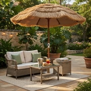 GVN 6 Feet Thatched Patio Umbrella with Tilt Design and Carrying Bag, Patio Offset Umbrella with Easy Tilt Adjustment, Cantilever Patio Umbrellas, Sunshade Umbrella Canopy