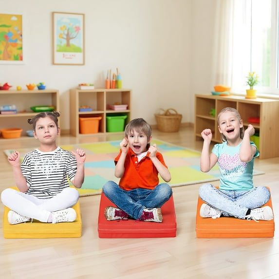 GVN 6 Pieces 15 Inches Square Toddler Floor Cushions Flexible Soft Foam Seating with Handles-Multicolor, Bedroom Chair for Kids