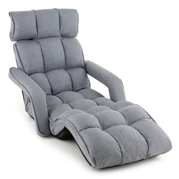 GVN 6-Position Adjustable Floor Chair with Adjustable Armrests and Footrest-Gray